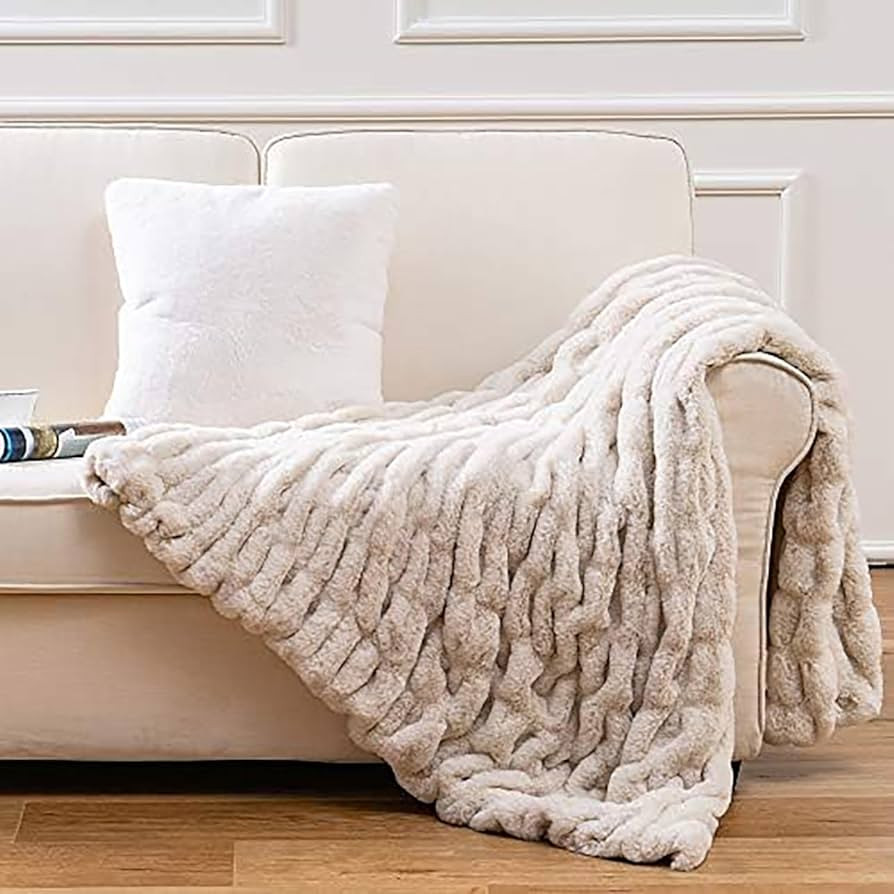 Luxury Concepts Soft Faux Rabbit Fur Throw Blanket - 50" x 60", Elegant Ruched Design Blanket, Ma... | Amazon (US)