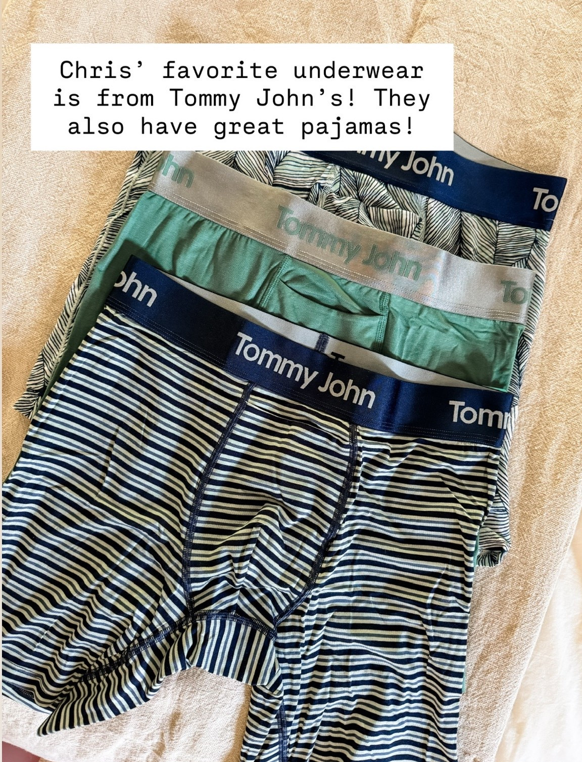 Chris loves everything from Tommy John! You can get the underwear in different size packs, and they also have pajamas!

Loverly Grey, men’s gift ideas, men’s underwear, Father’s Day gift ideas

#LTKMens