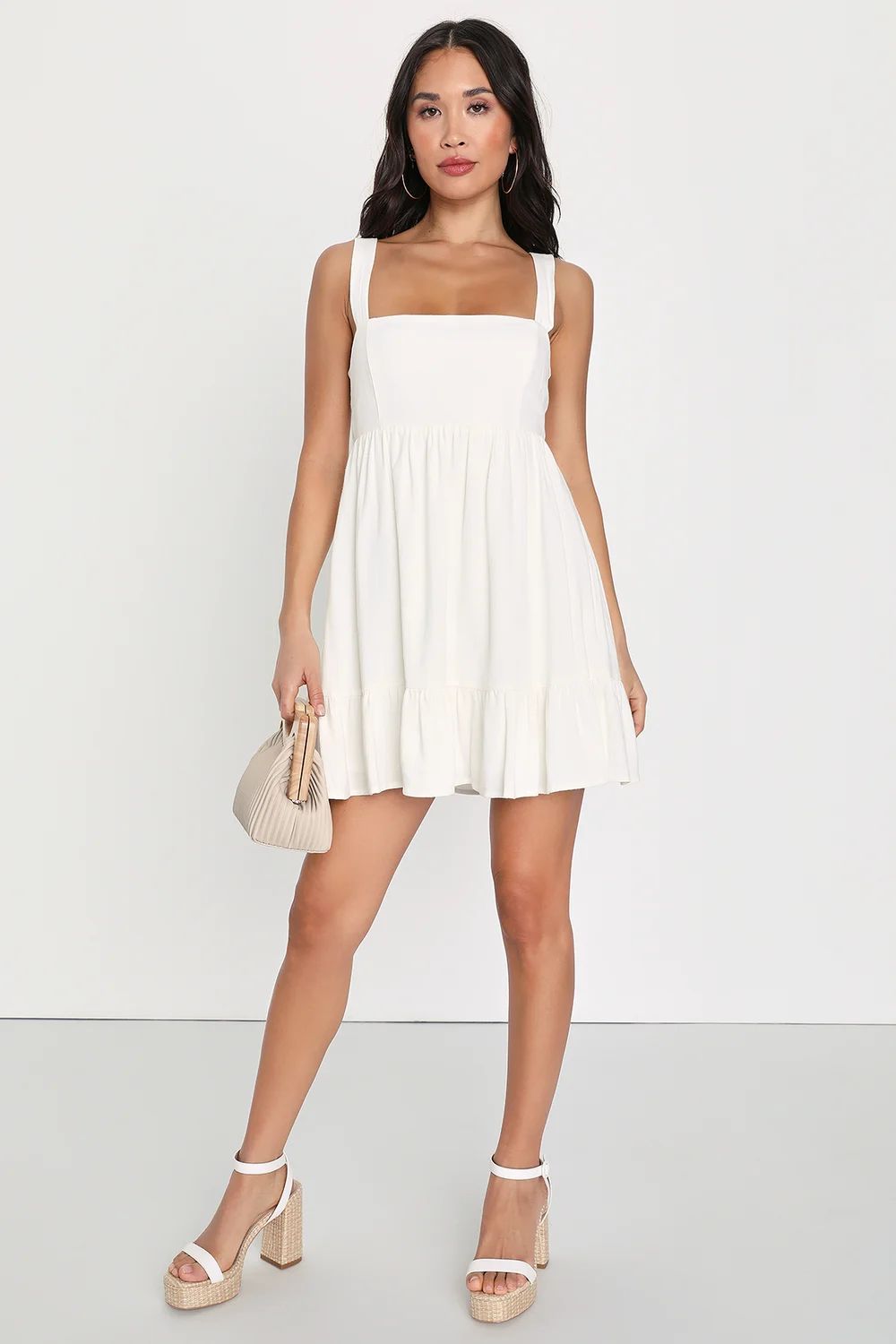 Darling Perfection White Tiered Tie-Back Mini Skater Dress | Lulus
