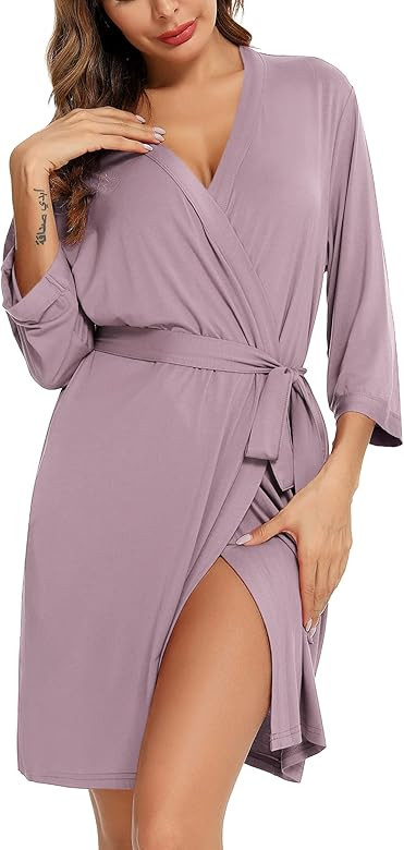 Leikar Short Robes For Women Soft Bathrobe Lightweight Bamboo Kimono Robes Ladies Loungewear | Amazon (US)