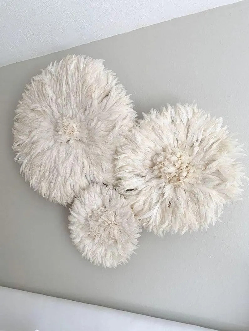 Cream White Feather Juju Hat Set - Handmade Bohemian Wall D\u00e9cor- Interior Feathers for Livin... | Etsy (Global)