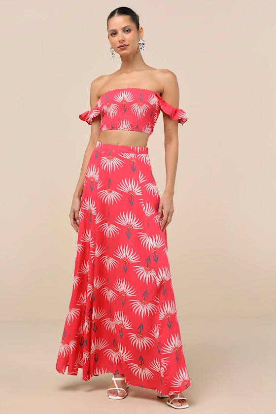 Trancoso Coral Floral Print Two-Piece Maxi Dress | Lulus