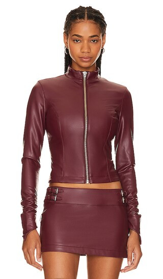 Adriana Faux Leather Jacket in Burgundy | Revolve Clothing (Global)