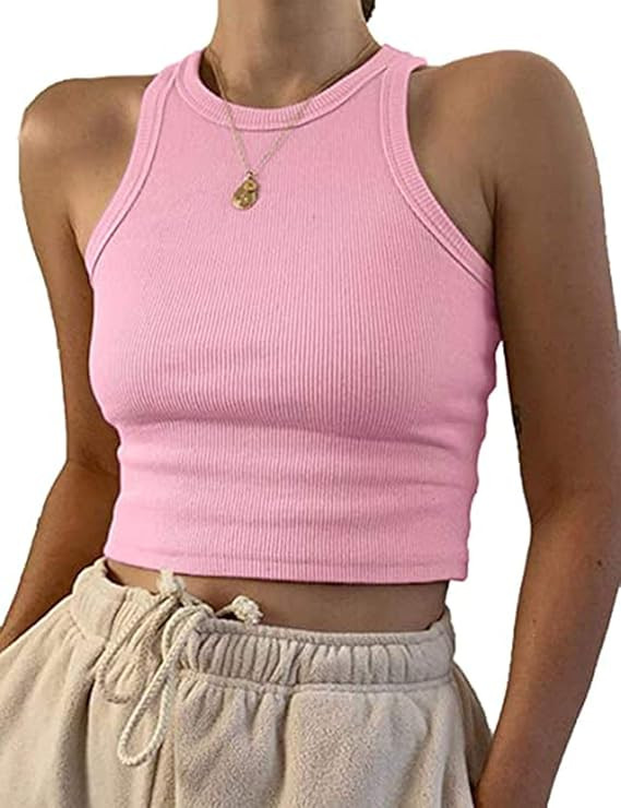 MISSACTIVER Women Basic Sleeveless Vest Crop Tank Top Casual Crew Neck Binding Crop Top | Amazon (US)