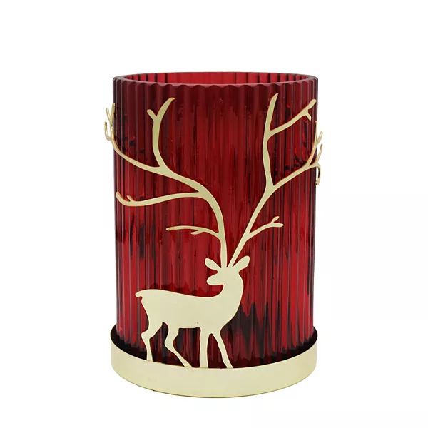 St. Nicholas Square® Red Glass & Gold Tone Deer Hurricane Table Decor | Kohl's
