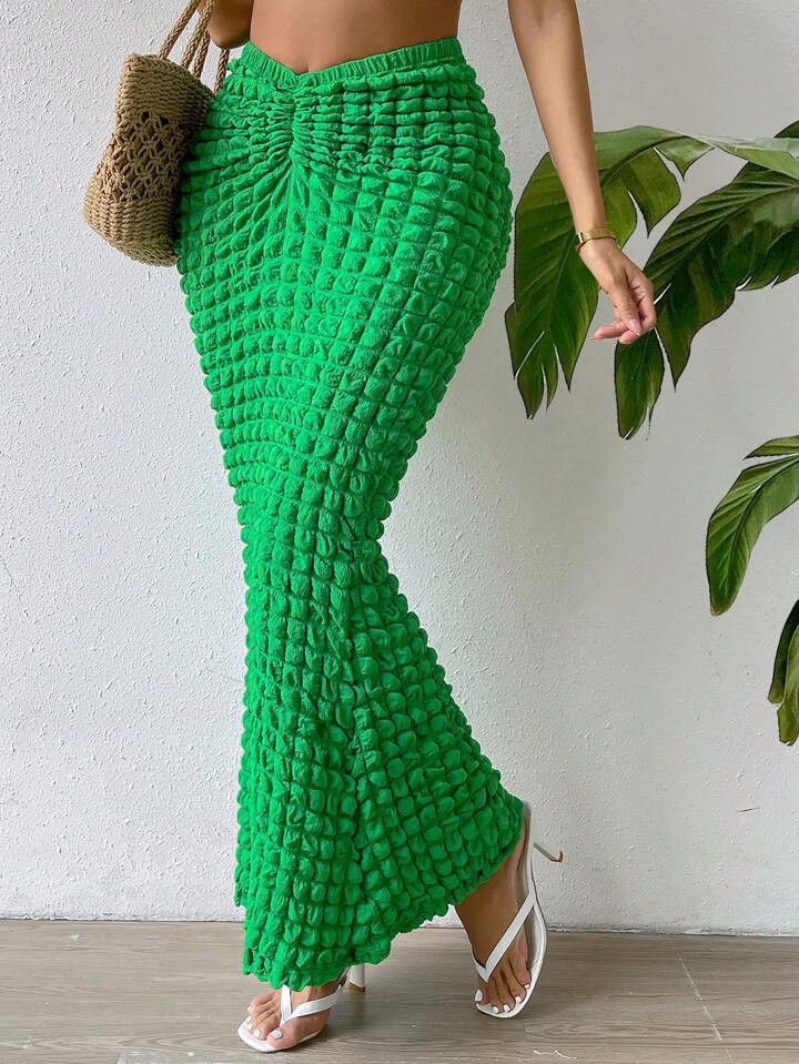 SHEIN Privé Solid Ruched Mermaid Hem Skirt | SHEIN