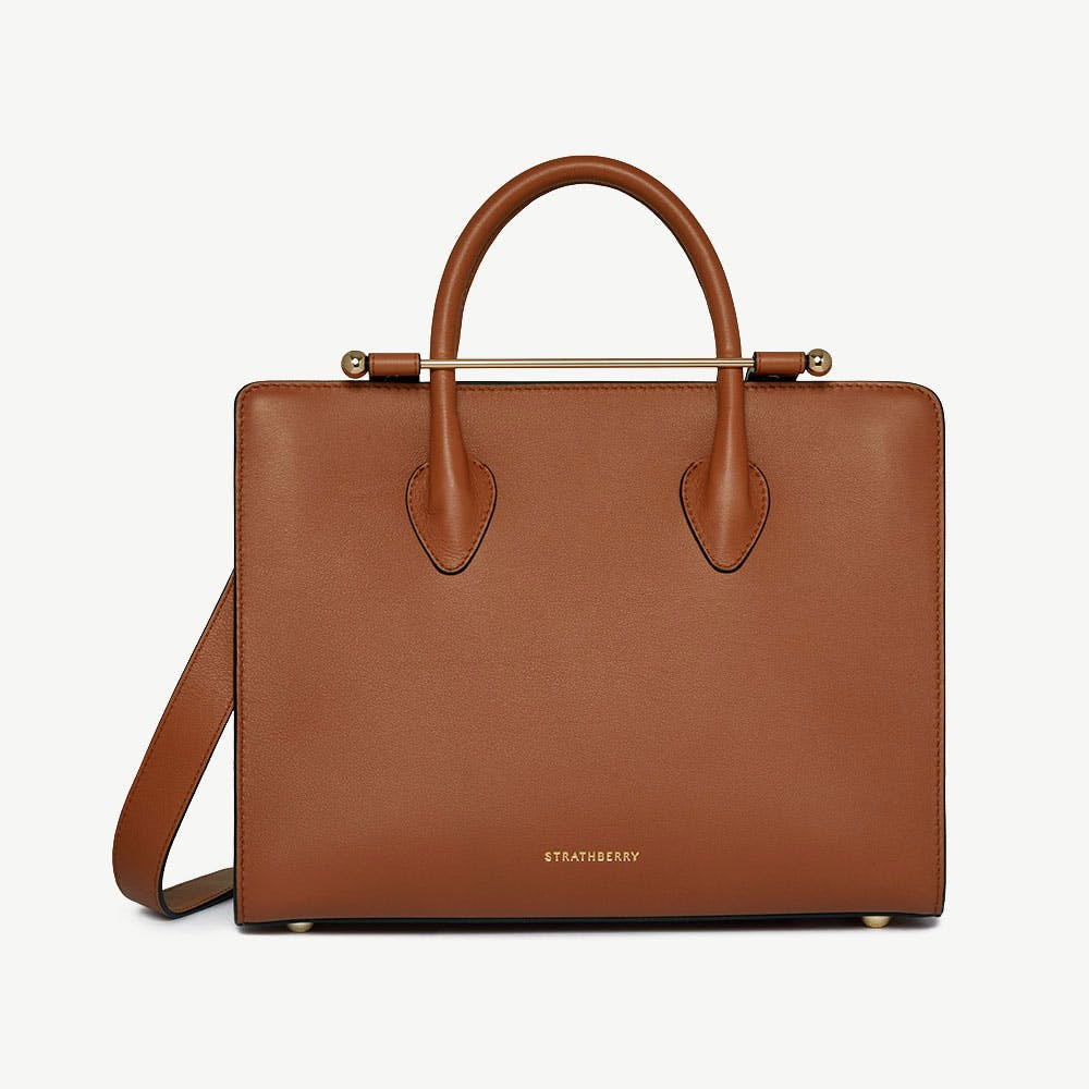 Strathberry - Midi Tote - Top Handle Leather Tote Bag - Tan / Brown | Strathberry