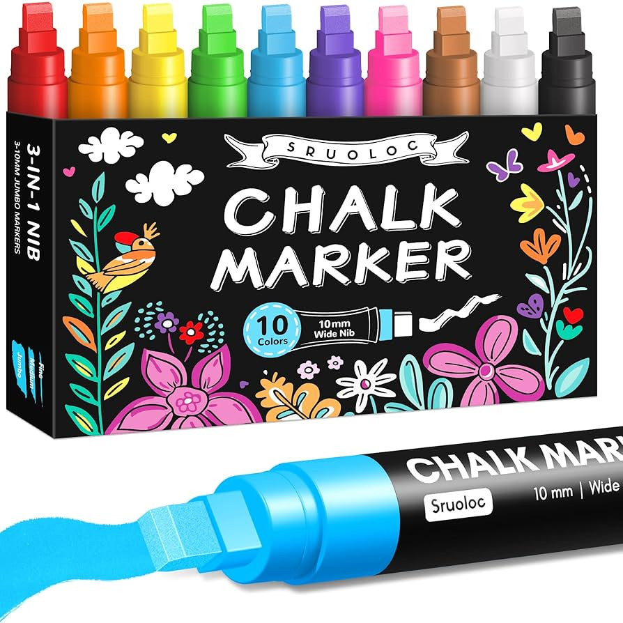 Window Chalk Markers for Glass Washable, 10 Colors Jumbo Liquid Chalk Marker with 10mm 3 in 1 Nib... | Amazon (US)