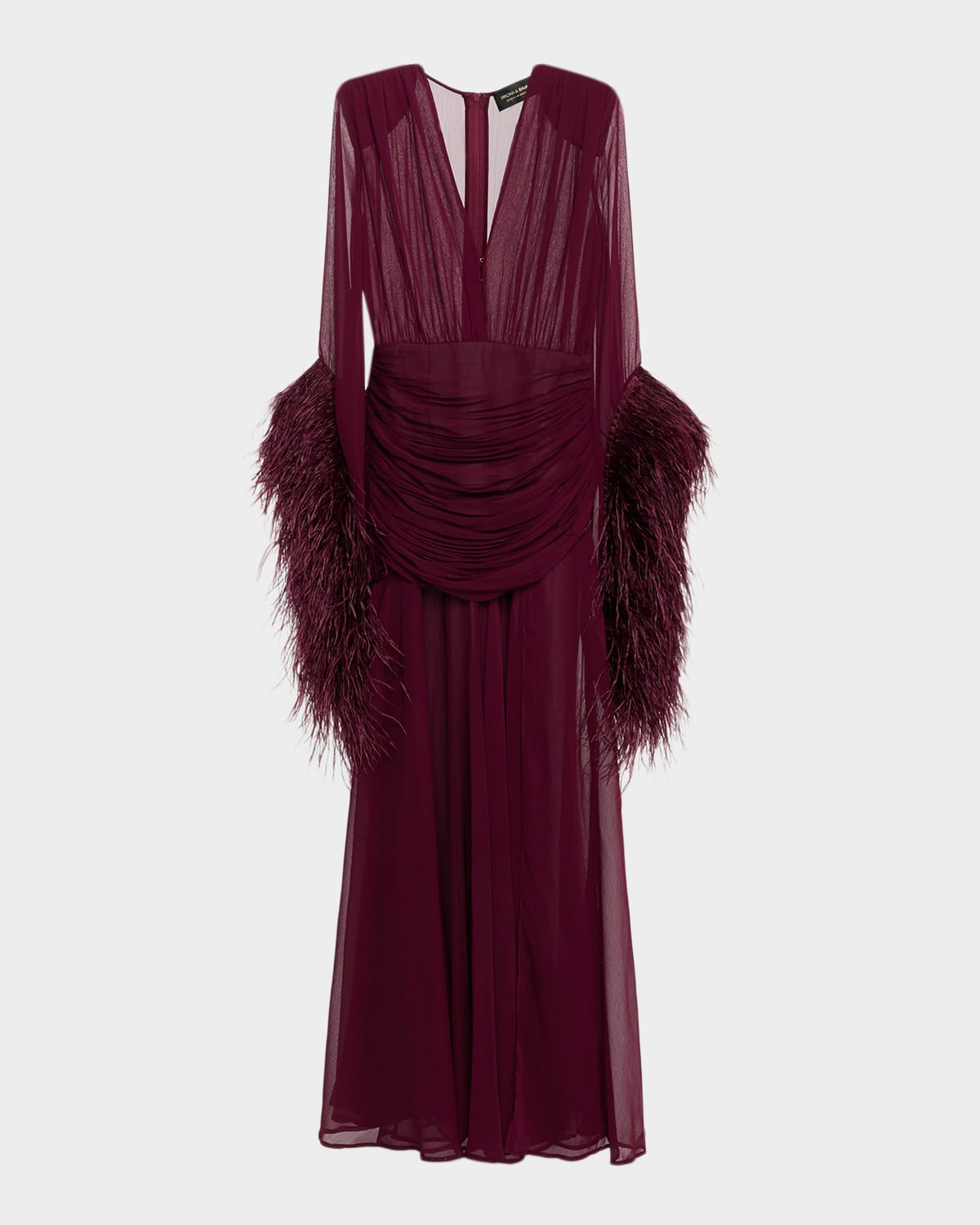 Geisha Feather-Cuff Silk-Blend Gown | Neiman Marcus