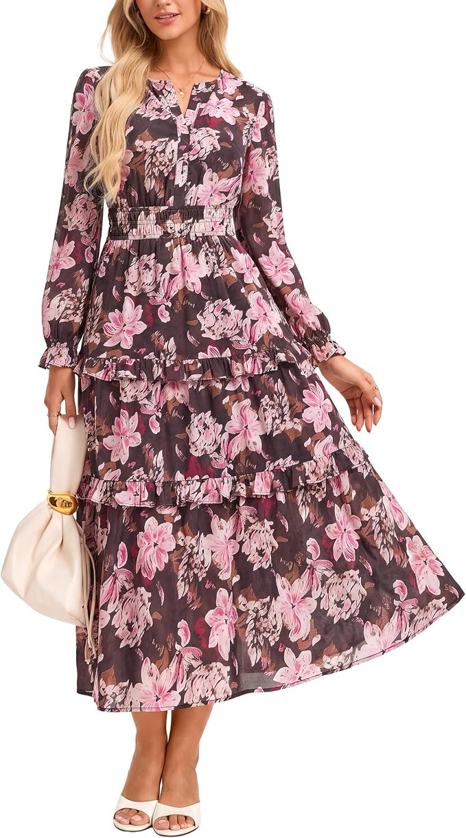 GRACE KARIN Women's 2026 Fall Maxi Chiffon Floral Casual Dress | Amazon (US)