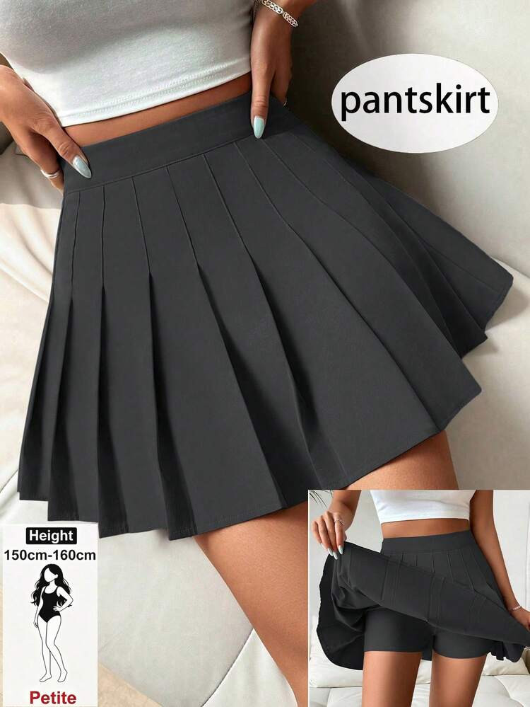 SHEIN PETITE Ladies Solid Color Pleated Skirt, Elegant Dating/Casual/Commute Style, Y2K College V... | SHEIN
