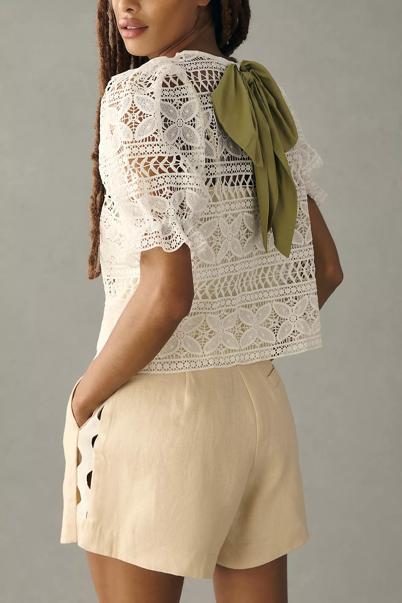 DOLAN Puff-Sleeve Lace Bow Top | Anthropologie (US)