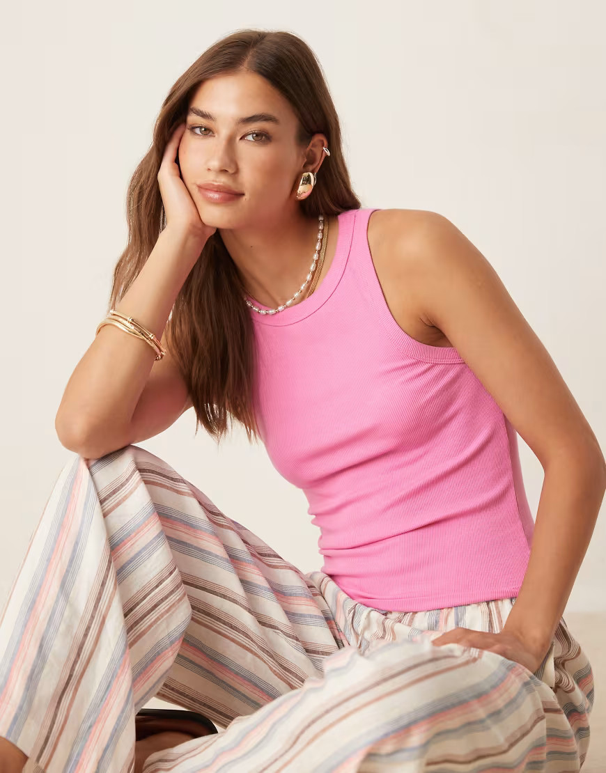 Mango ribbed vest top in hot pink | ASOS (Global)