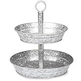 Galvanized Two Tiered Serving Stand - 2 Tier Metal Tray Platter for Cake, Dessert, Shrimp, Appetizer | Amazon (US)