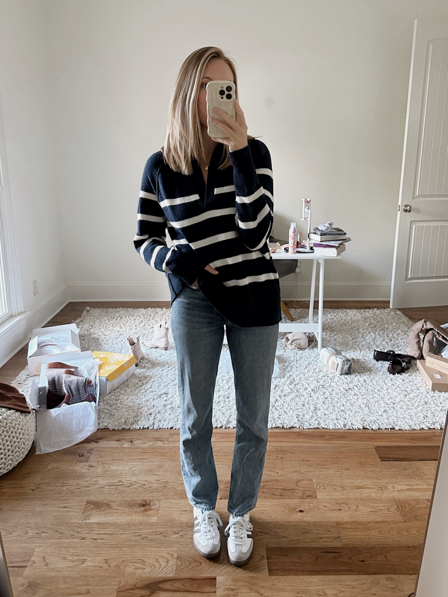 Oversized polo sweater and straight leg high rise 90s jeans outfit by BarbiGia. Adidas samba sneaker outfit. Fall outfit idea




#LTKFindsUnder100 #LTKSeasonal #LTKFindsUnder50