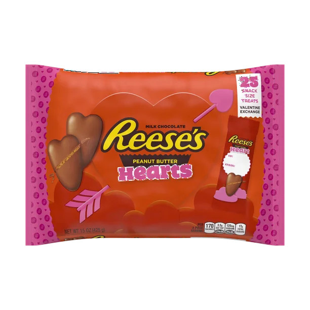 Reese's, Valentine Exchange Chocolate and Peanut Butter Hearts Candy, 25 Count, 15 Oz. | Walmart (US)
