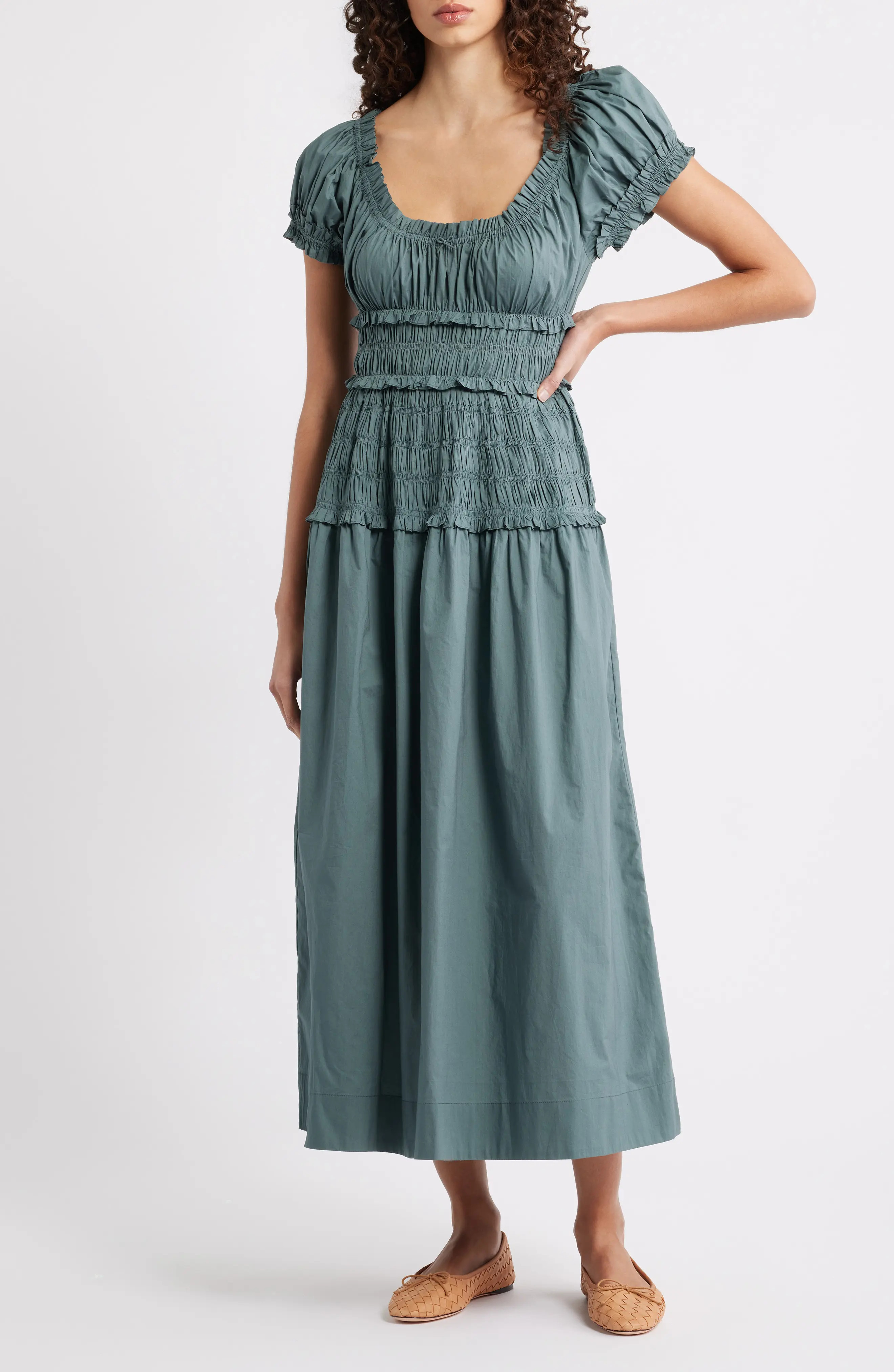 D\u00d4EN Leanne Smock Waist Tiered Organic Cotton Dress (Women) | Nordstrom | Nordstrom