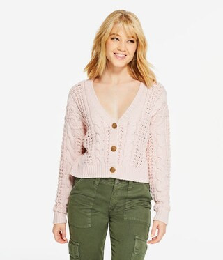 Cable-Knit V-Neck Cardigan | Aeropostale
