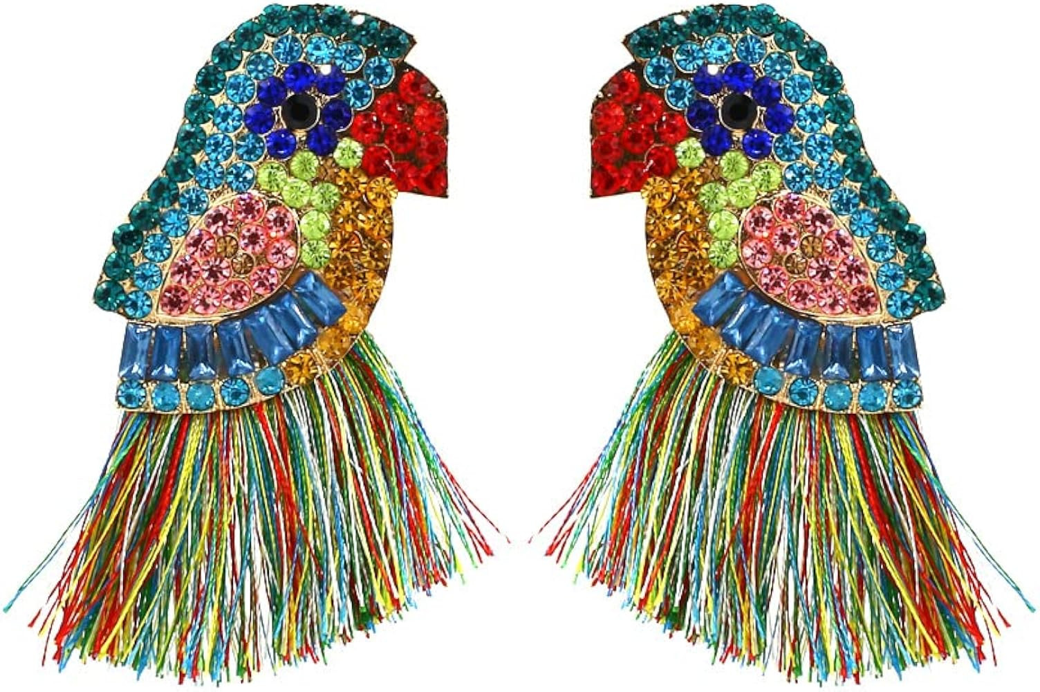 Statement Animals Beaded Drop Earrings Parrot Flamingo Swan Tassel Fringe Dangle Earrings Rainbow... | Amazon (US)