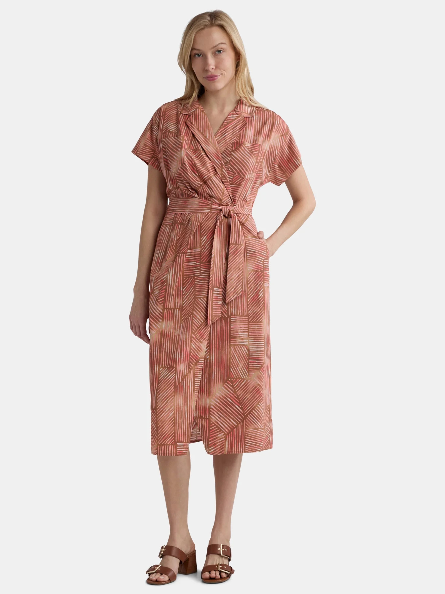 Time and Tru Women's and Women's Plus Wrap Shirt Dress, Sizes XS-4X | Walmart (US)
