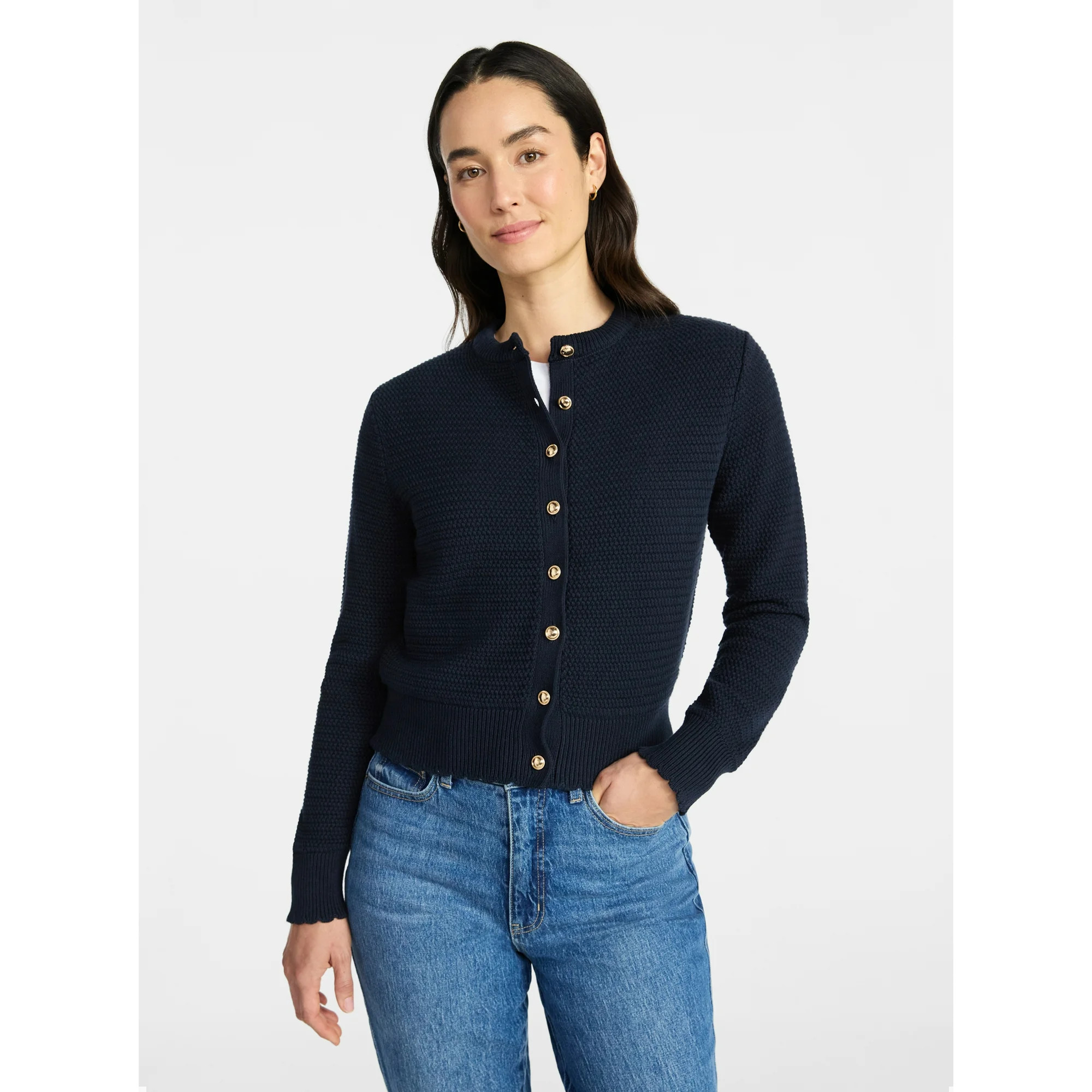 Time and Tru Women's Textured Knit Cardigan Sweater with Long Sleeves, Sizes XS-XXXL | Walmart (US)