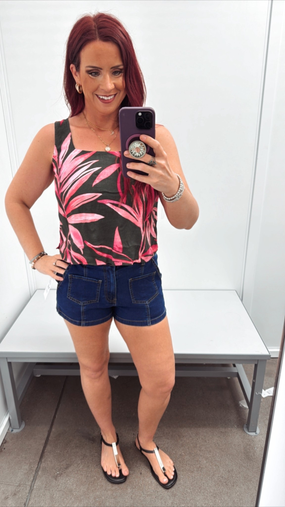 Time and tru palm leaf woven top and stretchy NYC stretchy jean shorts 

#LTKFindsUnder50
