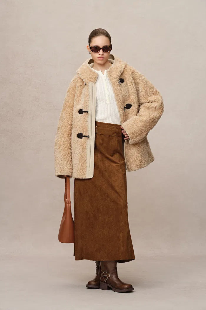 Clémence Hooded Sherpa Short Coat in Wool Blend | Fabrique