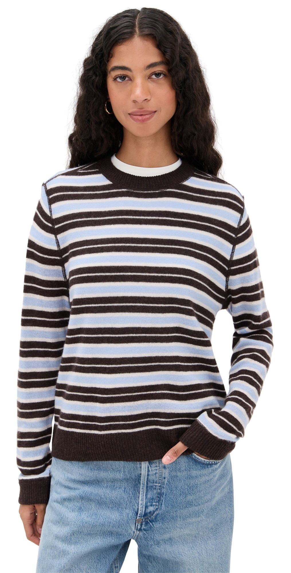 Reformation Cashmere Boyfriend Sweater Ice Water Multi Stripe XS | Shopbop
