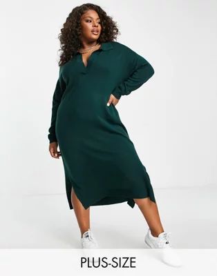 Yours collared knitted midi dress in dark green | ASOS (Global)