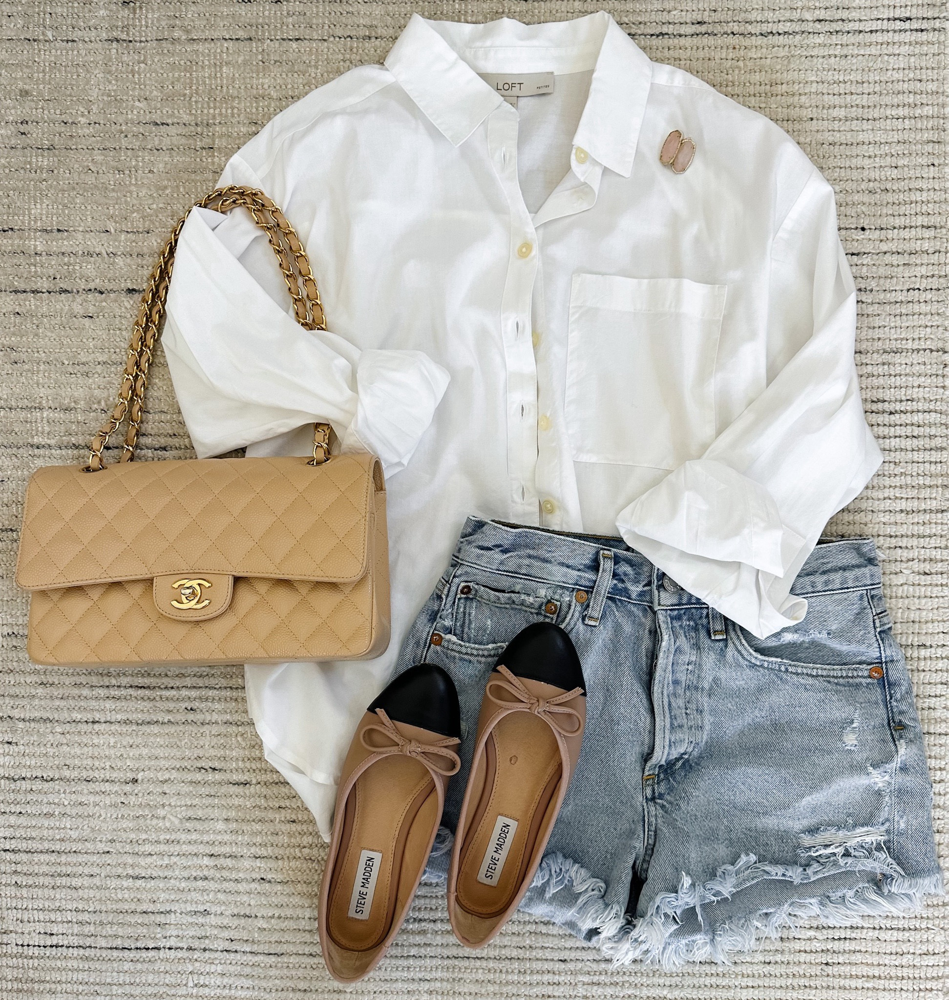 Elevated casual outfit with white button down paired with cut off jean shorts and flats for a chic look. Love this top for workwear, everyday and more! Recommend sizing down on the shorts 

#LTKStyleTip #LTKSeasonal