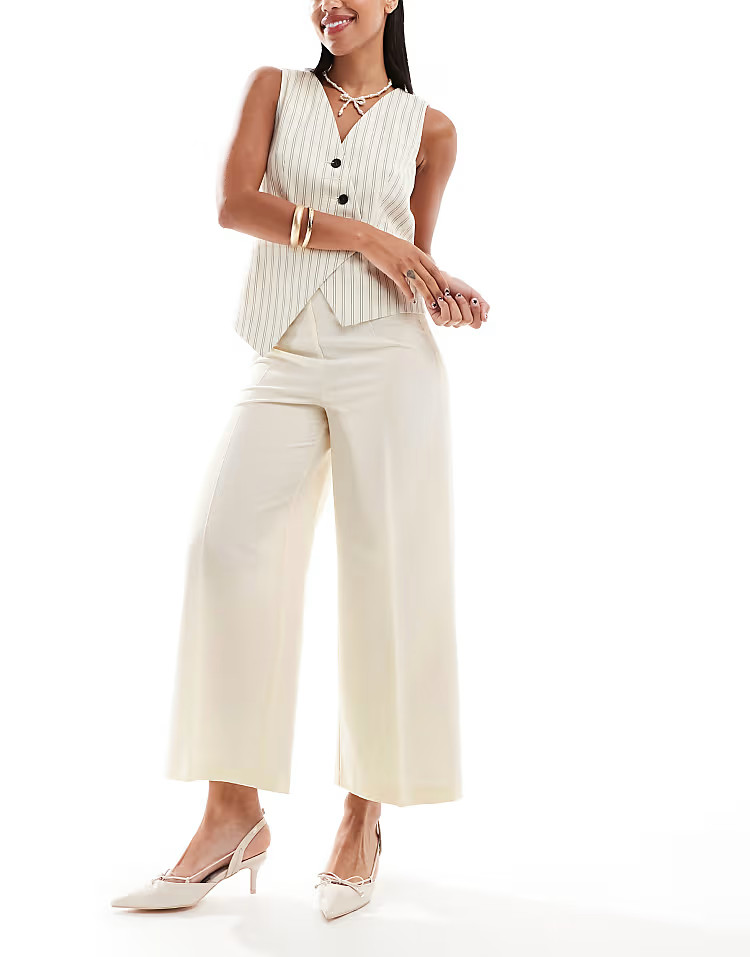 ASOS DESIGN relaxed tailored trousers in ivory | ASOS (Global)