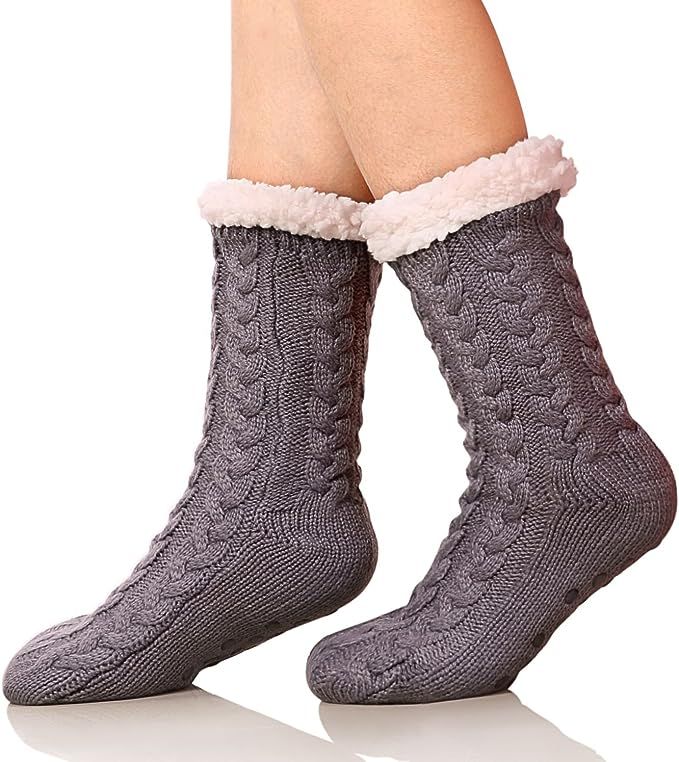 SDBING Women's Winter Super Soft Warm Cozy Fuzzy Fleece-Lined with Grippers Slipper Socks | Amazon (US)