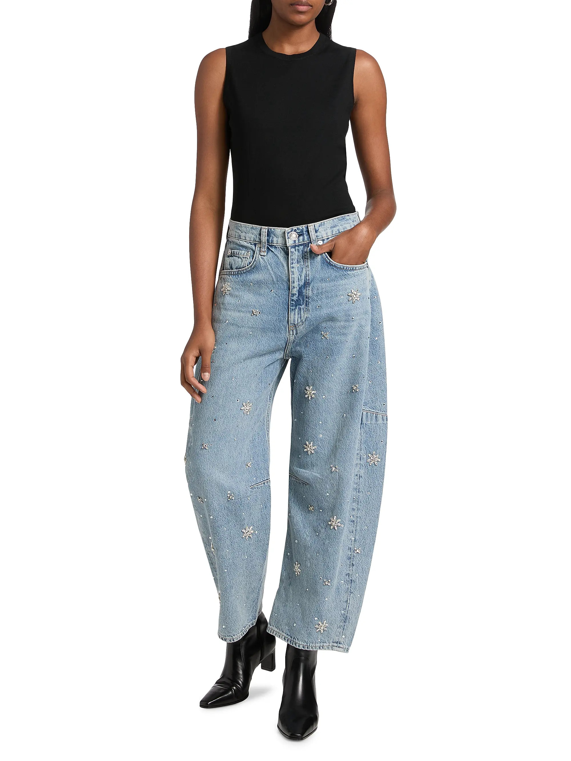 rag & bone Charlie Embellished High-Rise Ankle Barrel Jeans | Saks Fifth Avenue | Saks Fifth Avenue