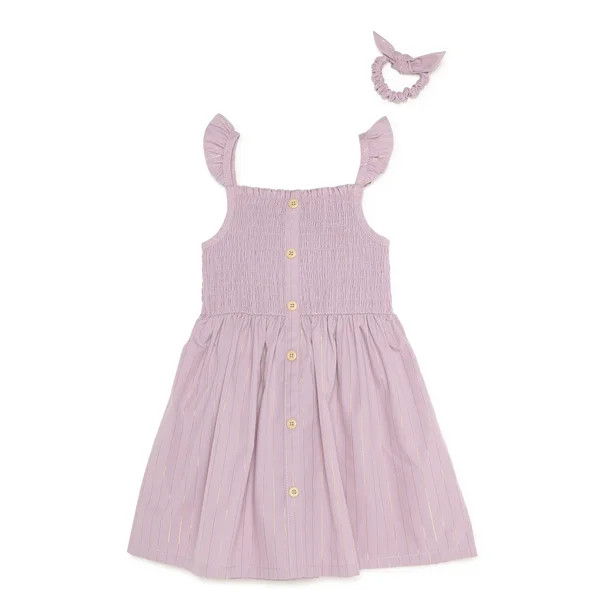 Wonder Nation Baby and Toddler Girls Dress and Diaper Cover Set with Scrunchie, 3 Piece, Sizes 0/... | Walmart (US)