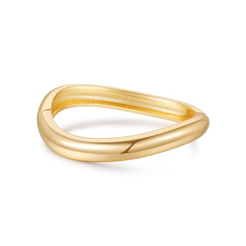 AYWFCBF Wavy Gold Bangle Bracelets for Women | 14K Gold Plated Twisted Wave Band Bangle | Trendy Hinged Cuff Open Chunky Bracelet | Arm Cuff Jewelry for Women | Amazon (US)