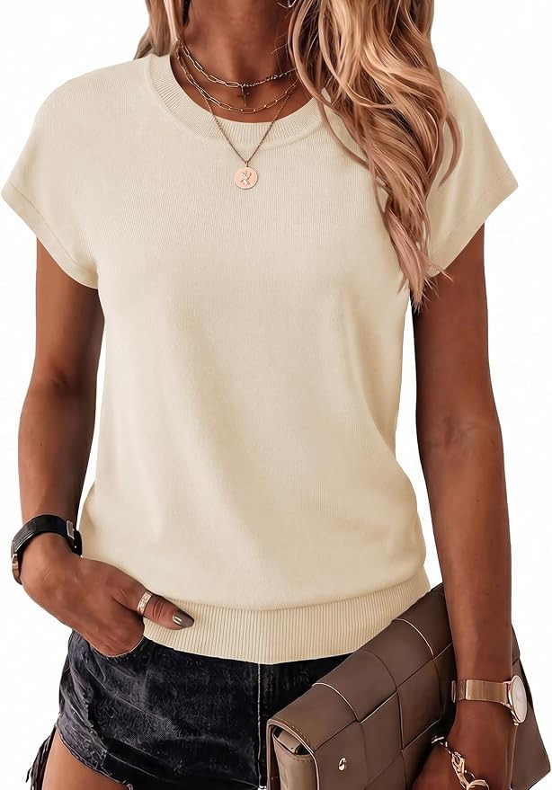 Zeagoo Sweaters for Women Tops Short Sleeve Crewneck Basic Fashion Clothing | Womens Summer Short... | Amazon (US)