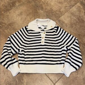 NWT JCrew Ribbed cotton button-collar sweater in stripe—Size Medium | Poshmark