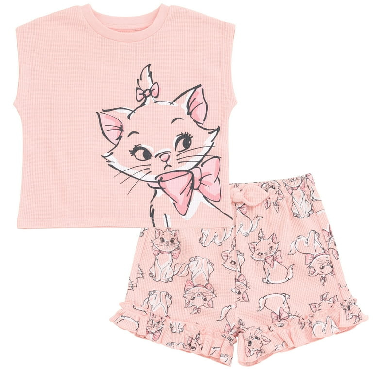 Disney The Aristocats Marie Waffle Knit T-Shirt and Shorts Outfit Set Newborn to Little Kid | Walmart (US)