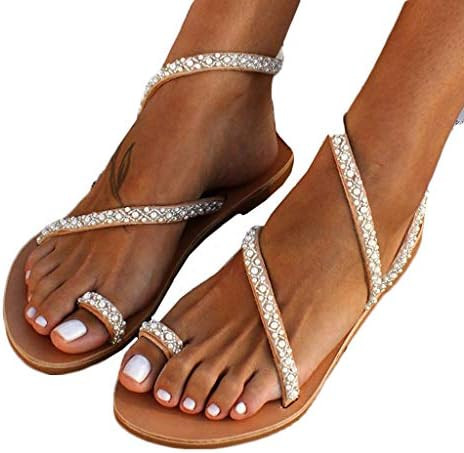 Women's Boho Pearl Flat Sandals Summer Casual Flip Flops Sandals Beach Shoes Wedding Sandals | Amazon (US)