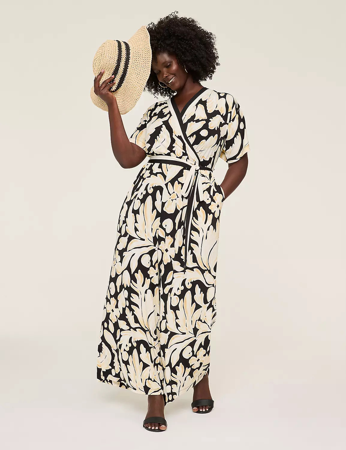 Surplice-Neck Tie-Waist Jersey Jumpsuit | Lane Bryant (US)