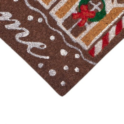 1'6"x2'6" Gingerbread House Welcome Outdoor Coir Doormat Chocolate - Lush Decor: Non-Skid Backing, Weather-Resistant | Target