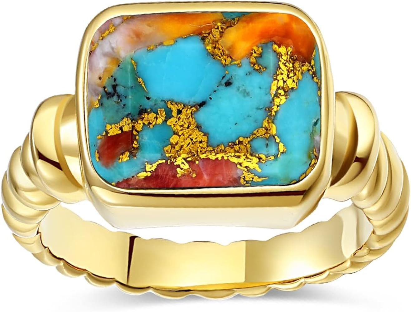 Women's 14K Gold Plated Statement Rings Emerald Cut Teal Turquoise/Black Onyx/Rose Quartz Crystal... | Amazon (UK)