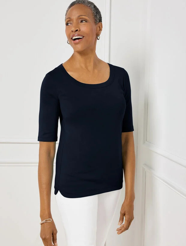 Scoop Neck Curved Hem Tee - Pima Solid | Talbots