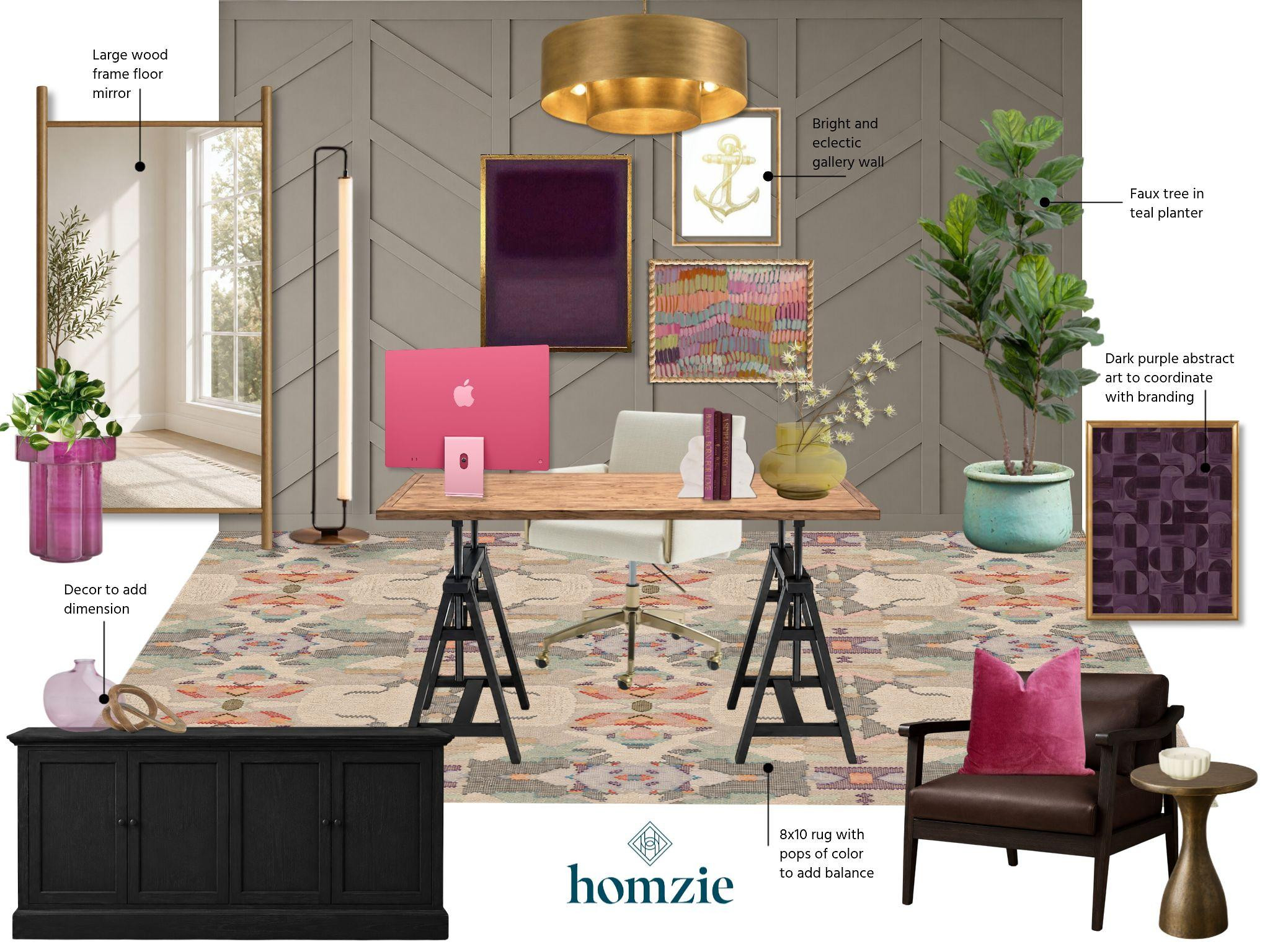 An office should be as inspiring as the work you do in it. ✨💖

This eclectic office is a bold reflection of personal style, combining a vibrant accent wall with a rich palette of deep purple, hot pink, charcoal gray, and black. A large wood-framed floor mirror adds warmth and depth, while a colorful rug balances the space with playful energy. Layered décor, greenery, and thoughtfully curated accessories bring dimension and personality, creating a workspace that's equal parts creative, functional, and uniquely you.

Proof that your office can make a statement while still being a place you'll love to work every day.

#LTKHome #HomeOffice #EclecticDesign #BoldInteriors #ColorfulHome #OfficeInspo #InteriorDesign #WorkspaceGoals #HomeDecor #LTKCreator 

 