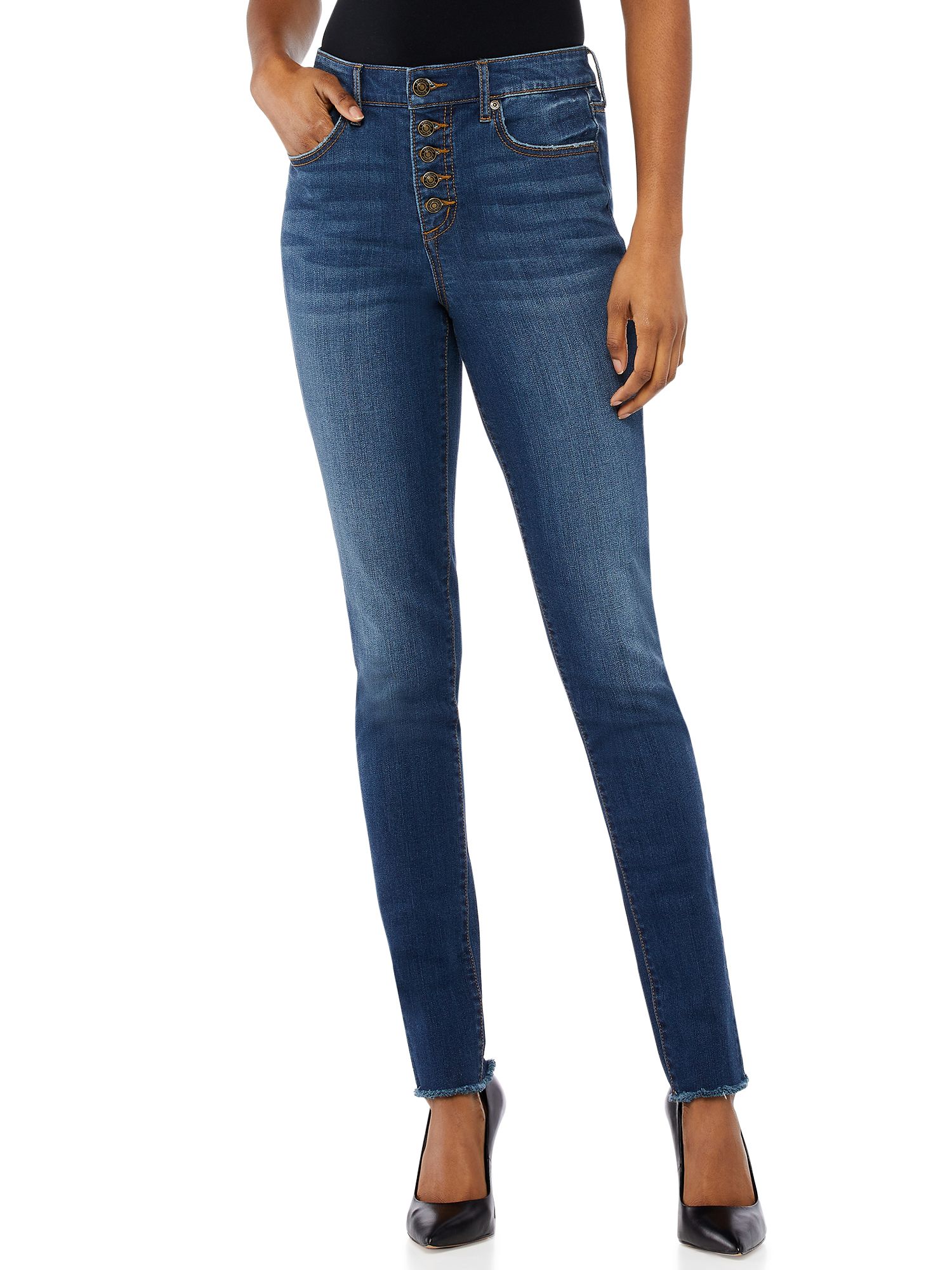 Scoop Women’s High Rise Button Fly Skinny Jeans | Walmart (US)