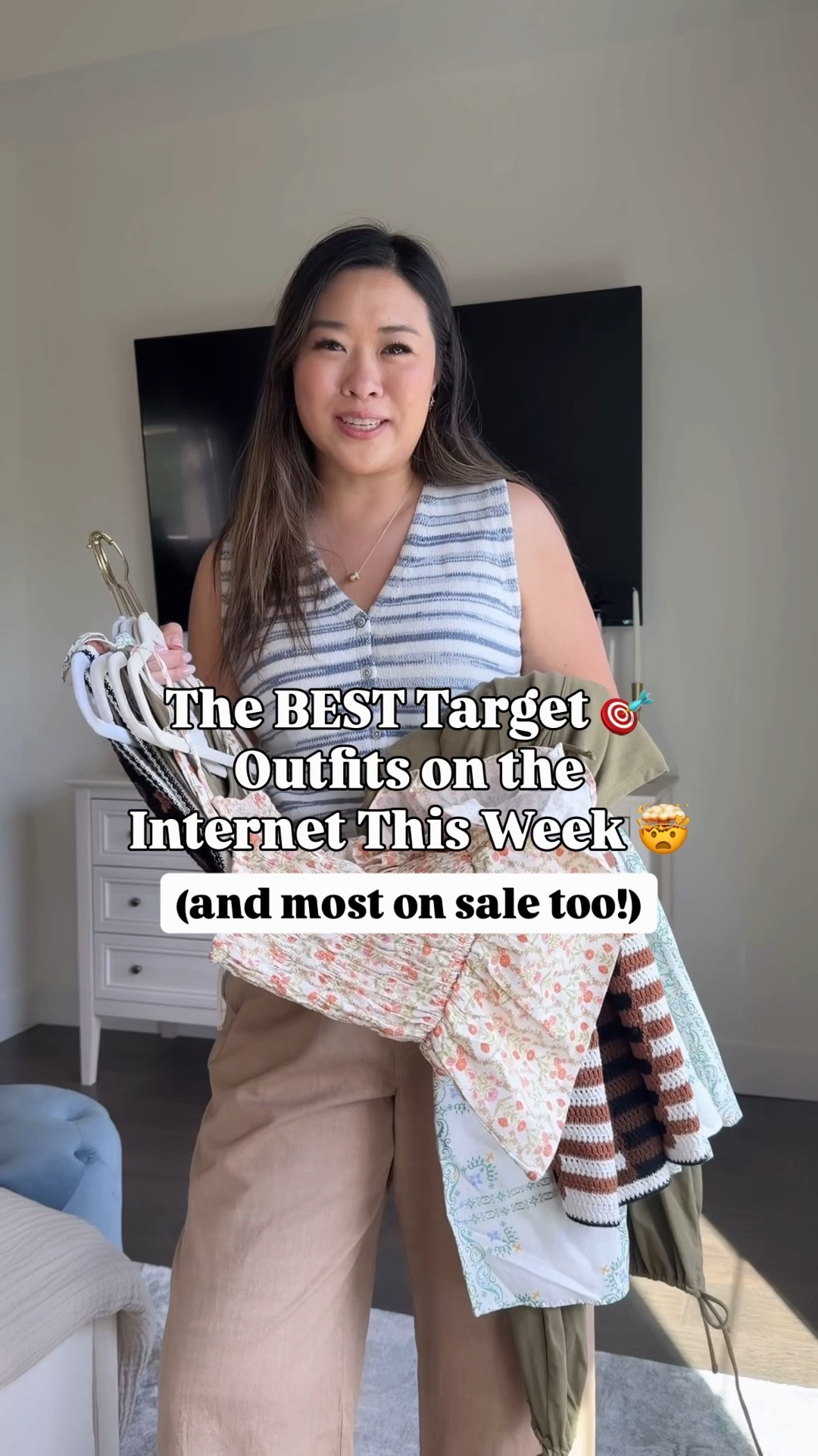 Target Summer Outfits
Striped Tank: Small
Pull On Pants: Medium
Floral Tank: Small
Floral Pants: Medium
Beaded Halter Tank: Small
Balloon Pant: Small
Knitted Striped Dress: Small
Floral Dress: Small
Chambray Top: Medium
Chambray Shorts: Small
Green Jumpsuit: Small
Sweater: Medium