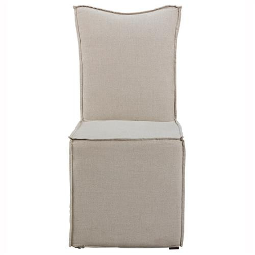 Godiva French Beige Performance Pine Wood Slipcovered Parsons Dining Side Chair | Kathy Kuo Home