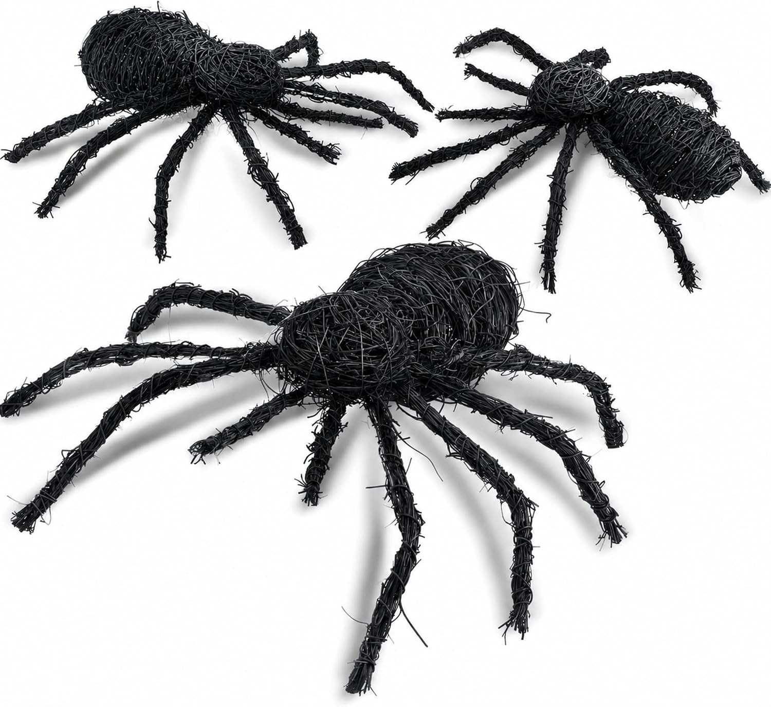 Seenelling 3 Pack Large Halloween Rattan Spider Decoration, Black | Amazon (US)