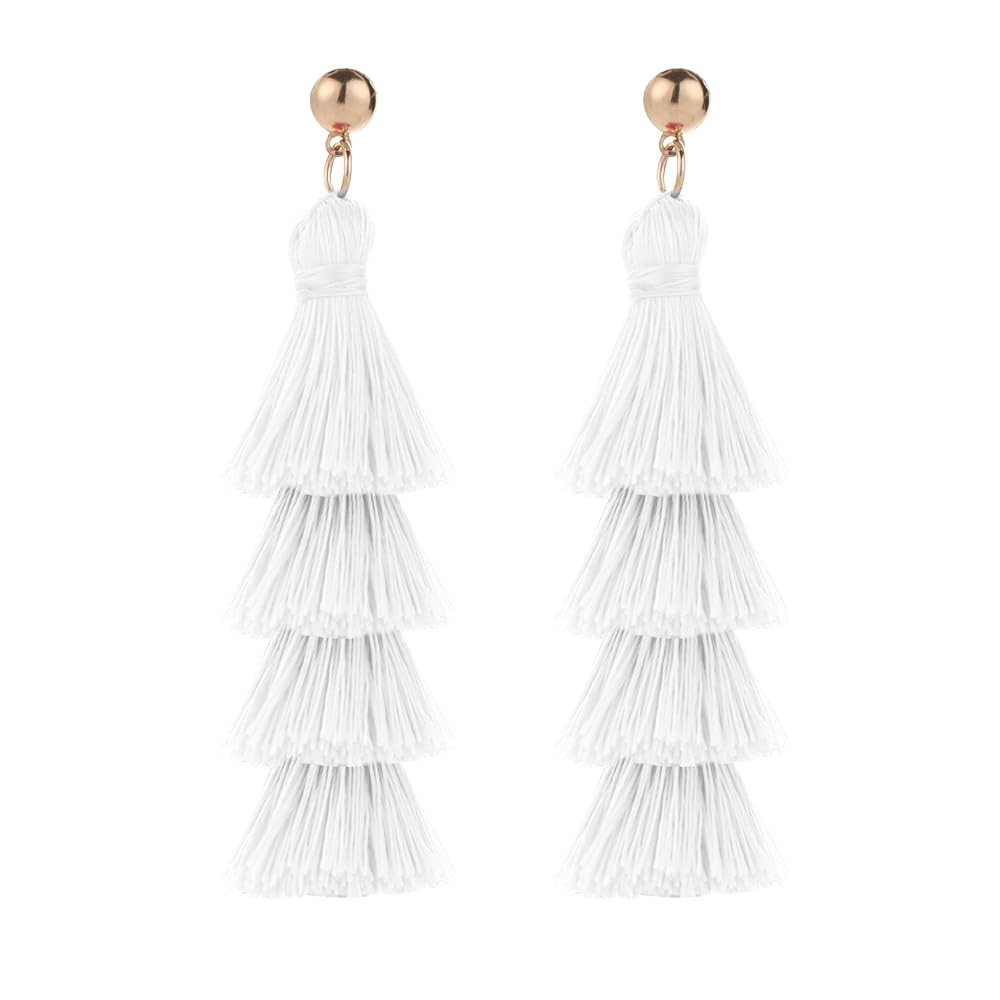Tassel Earrings Handmade Tiered Thread Tassel Dangle Earrings, Multi Colors | Amazon (US)