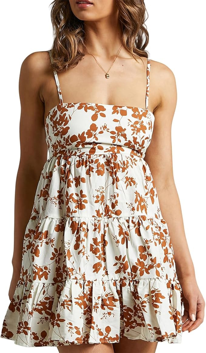 Women's Summer Mini Cami Dress Sleeveless Open Back Low Cut Plaid Floral Print Spaghetti Strap Pa... | Amazon (US)